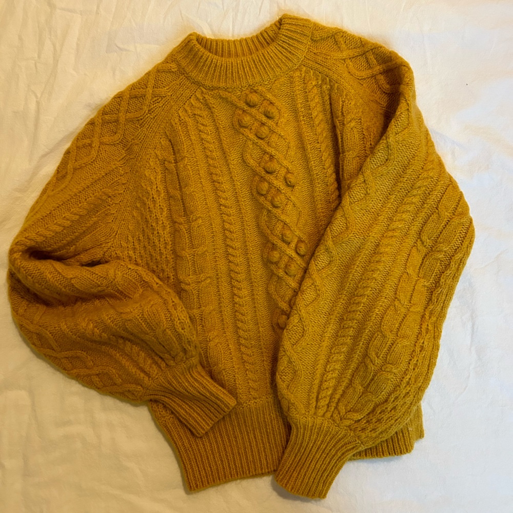 Demylee x J Crew Chunky Cable Knit
Sweater Size XS Mustard Wool
